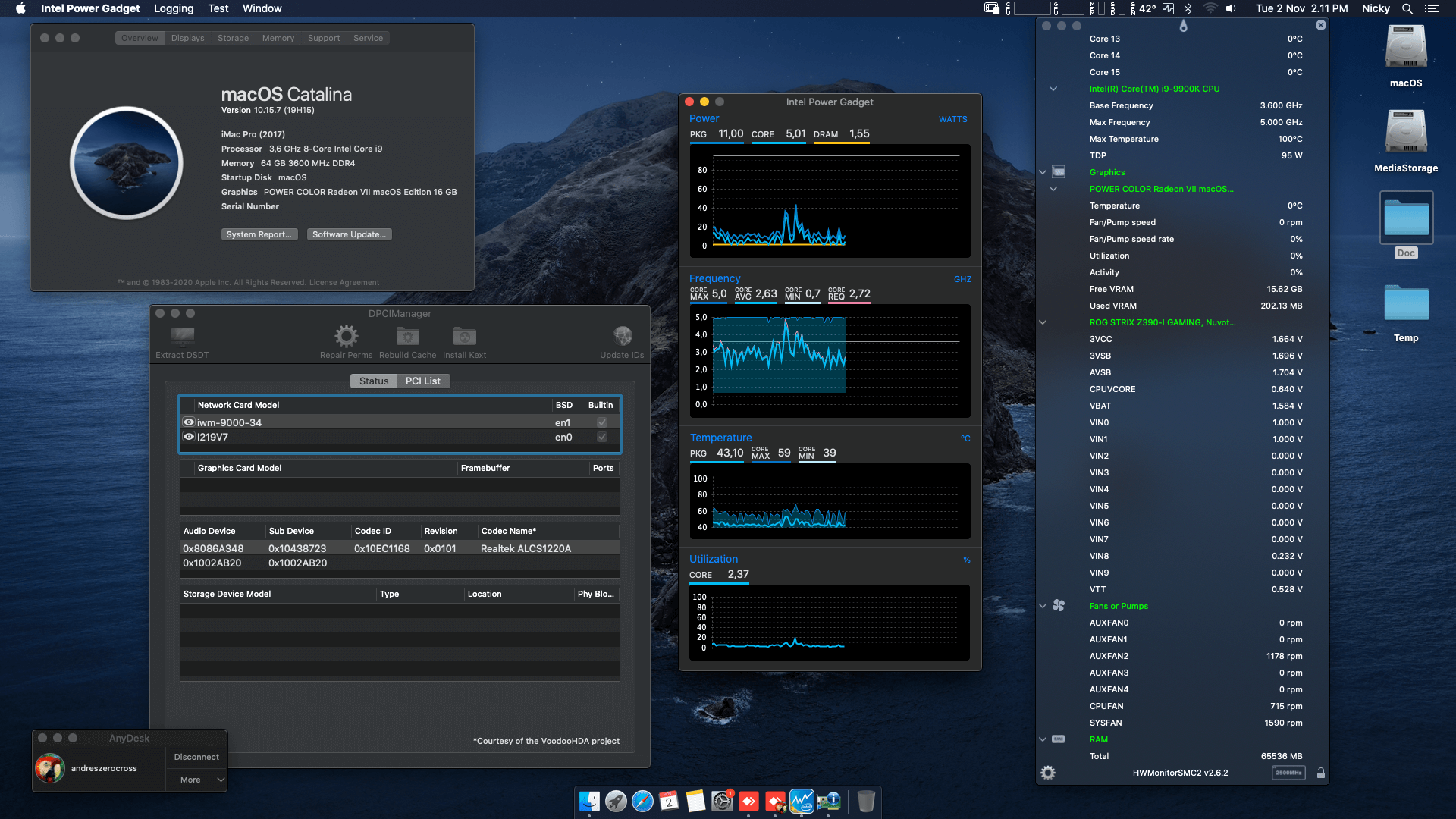 Success Hackintosh macOS Catalina 10.15.7 Build 19H15 in Asus ROG Strix Z390i Gaming + Intel Core i9 9900K + Power Color Radeon VII